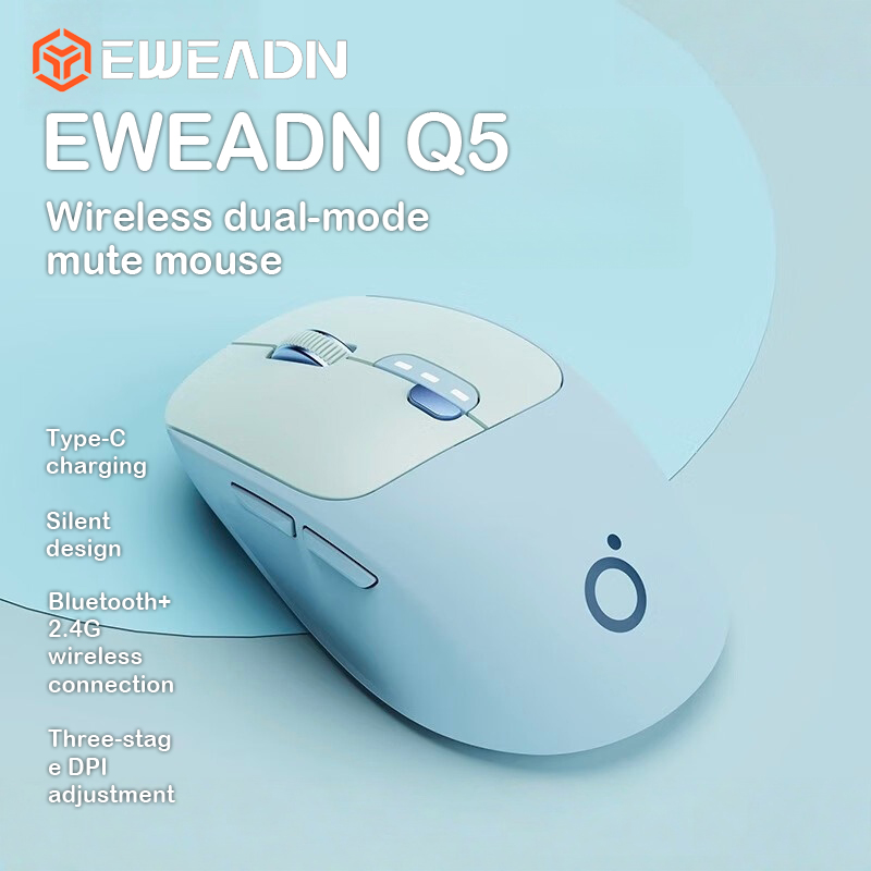 EWEADN Q5 Mouse Sem Fio Dual-Modo Bluetooth/2.4G, Clique Ultrassilencioso, 1600DPI, Design Ergonômico, Portátil para