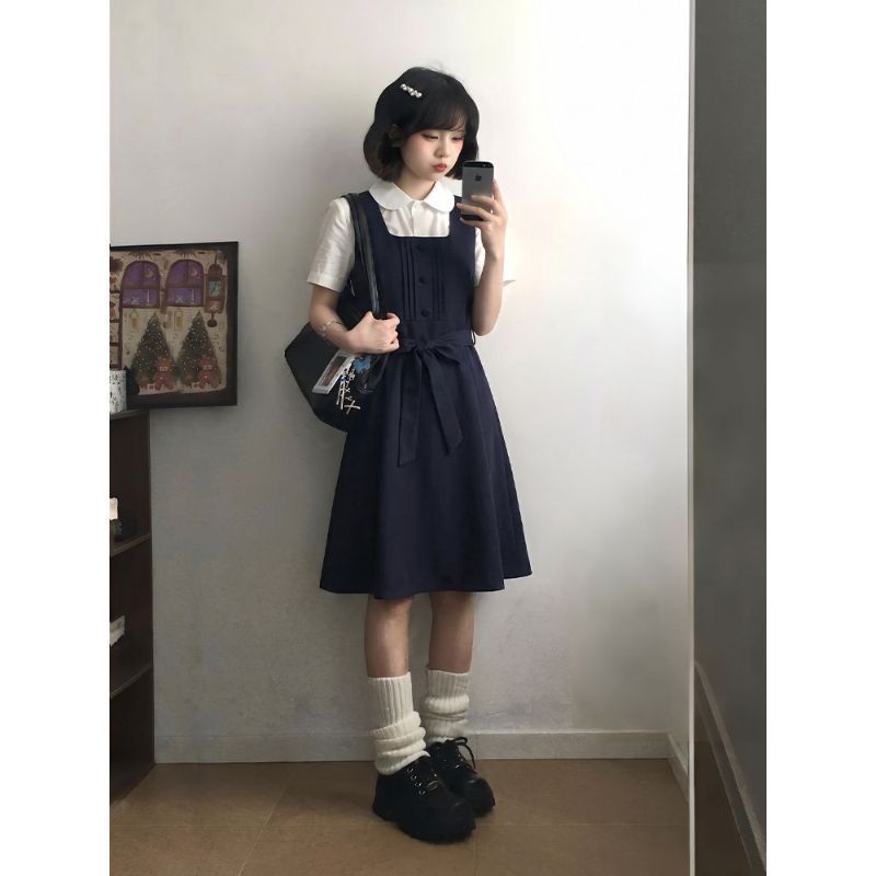 [Início barato] Midsummer Tarde Estilo Japonês Fresco Doce Menina Preppy Wear Camisa de Ombro Formal Design Sense Slimme