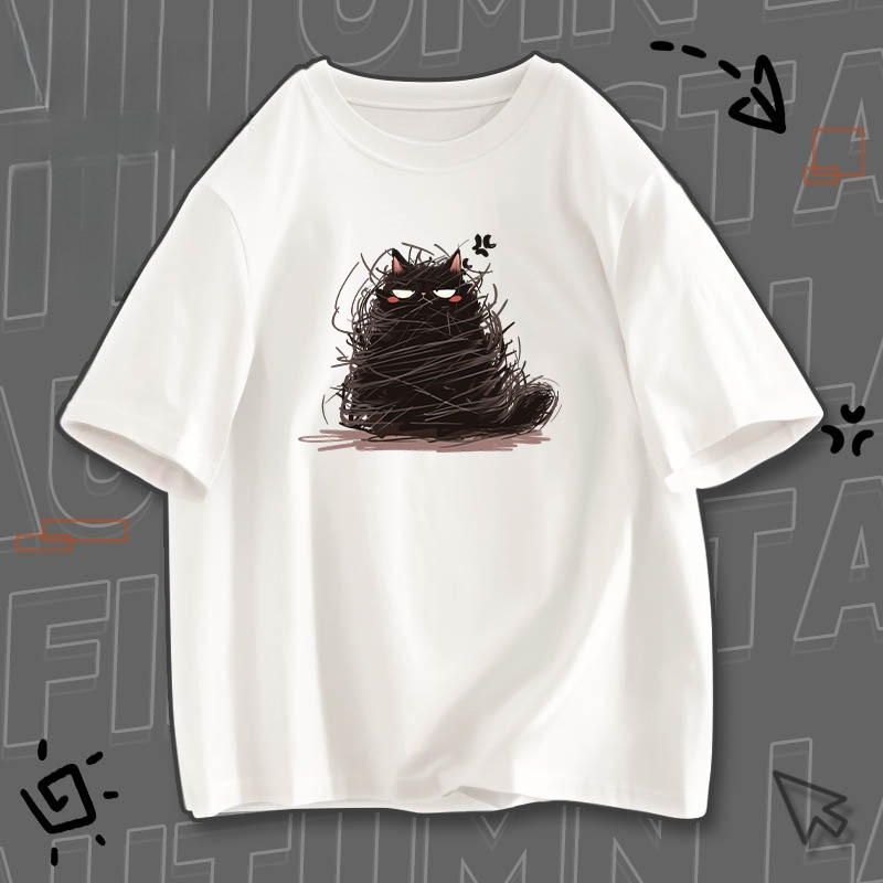 [Camiseta Premium Algodão Puro]LA  Irritable Line Sense Little Cat Summer T-shirt Female Style Design SenseUltimao