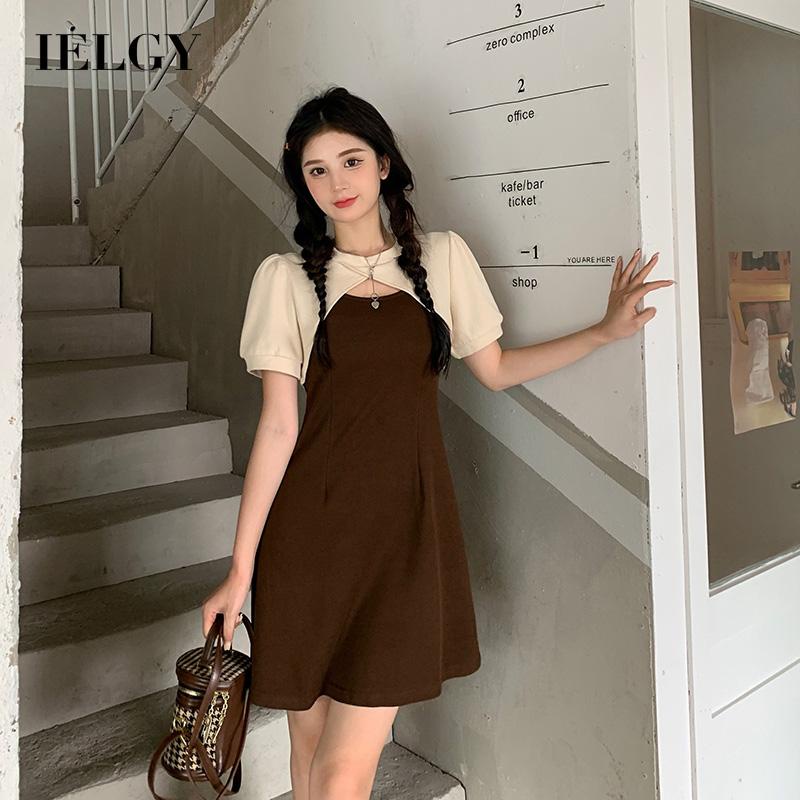 IELGY design sense Camiseta De Manga Curta Vestido Sem Mangas Terno De Duas Peças Para Mulheres