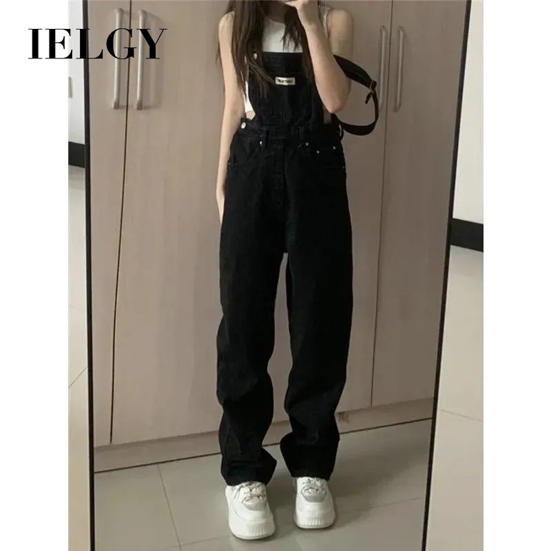 IELGY Retro Denim Calças Com Cinto Feminino Novo Design Sense Nicho Cintura Alta Perna Larga Macacão Moderno