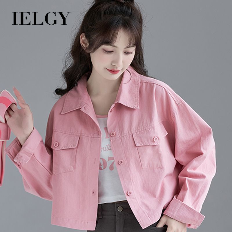 IELGY Rosa Curto Fino Jaqueta Feminina Novo Estilo Coreano Design Sense Nicho Exterior Top