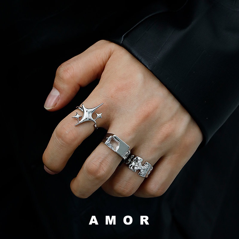 ring set Unisex style Fashion Adjustable Lovers female Niche design Advanced sense male