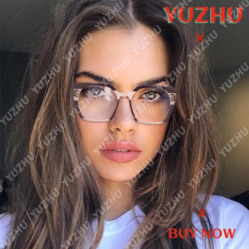 (YUZHU) Nova Moldura De Moda Dois Tom Quadrado Anti Óculos De Luz Azul Vintage Fashion Design Sense Eyeglass Women