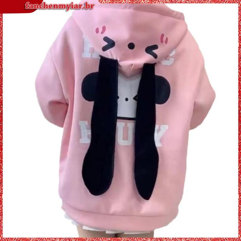 Sanrio Design Sense Cute Pochacco Desleixado Solto Estudante Orelhas Longas Com Capuz Casaco De Camisola Feminino [Chuva