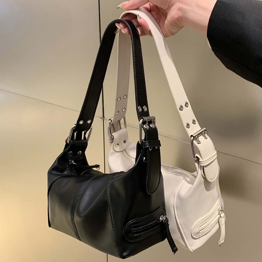 Bolsa De Ombro Com Zíper De Couro PU Feminino Design Sense Armpit Bag Retro Punk Style Y2K Bolsa Câmera Bolsa
