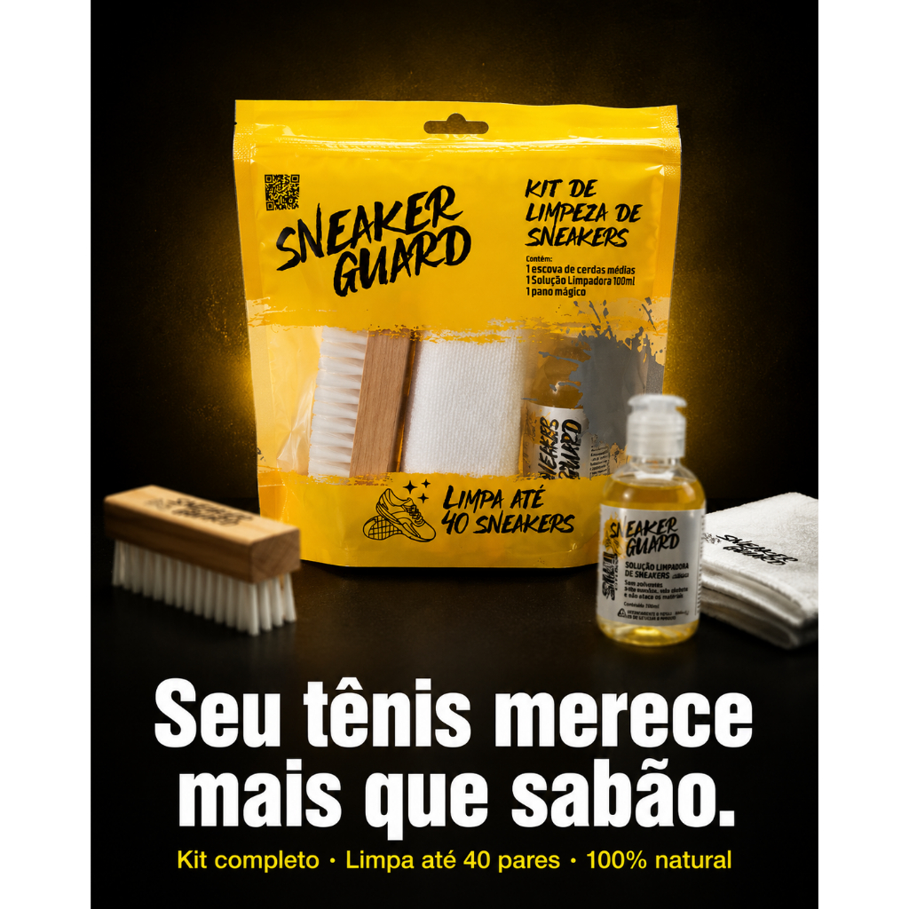 KIT DE LIMPEZA PARA SNEAKERS E TÊNIS - SNEAKER GUARD GARIN - SOLUÇÃO 100% NATURAL + ESCOVA + PANO