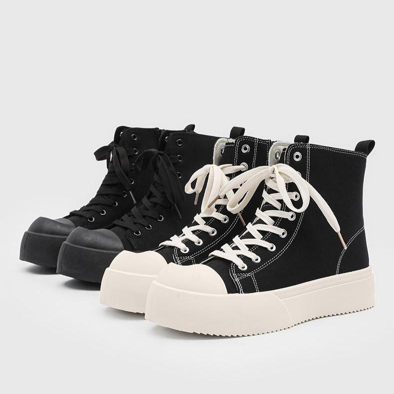 Sapatos De Pano Masculinos Placa Grossa Esportiva Com Cabeça Informais Corte Grande E Alto