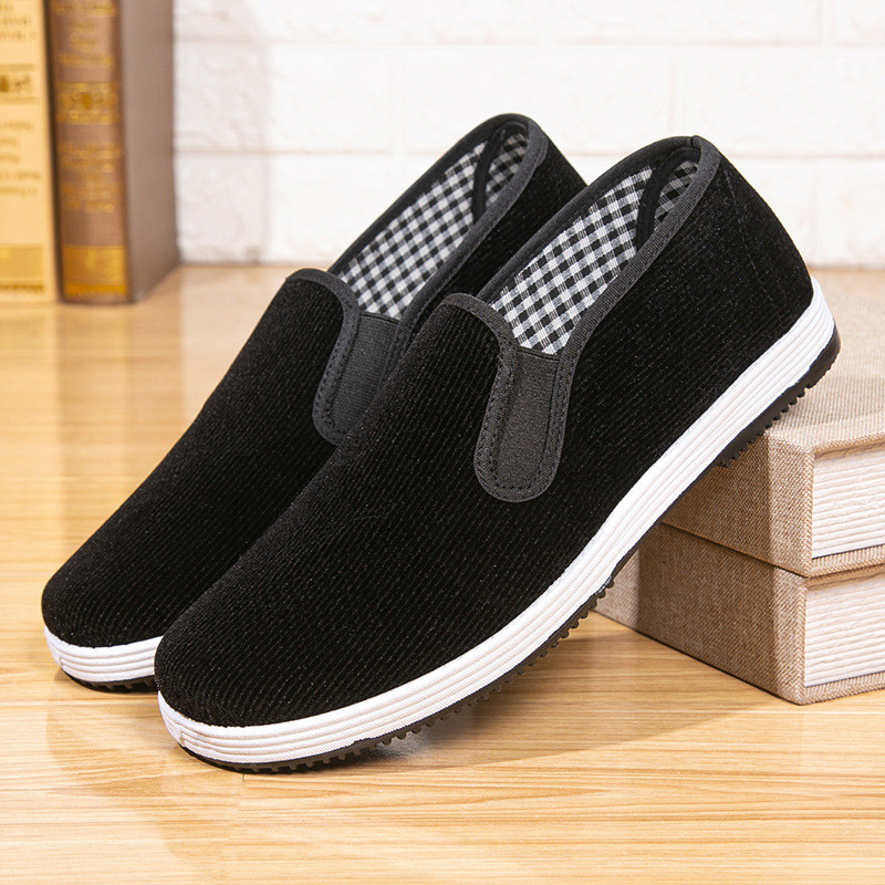 Primavera outono velho pequim sapatos de pano masculino salto plano de meia-idade idosos sapatos casuais sola macia idos