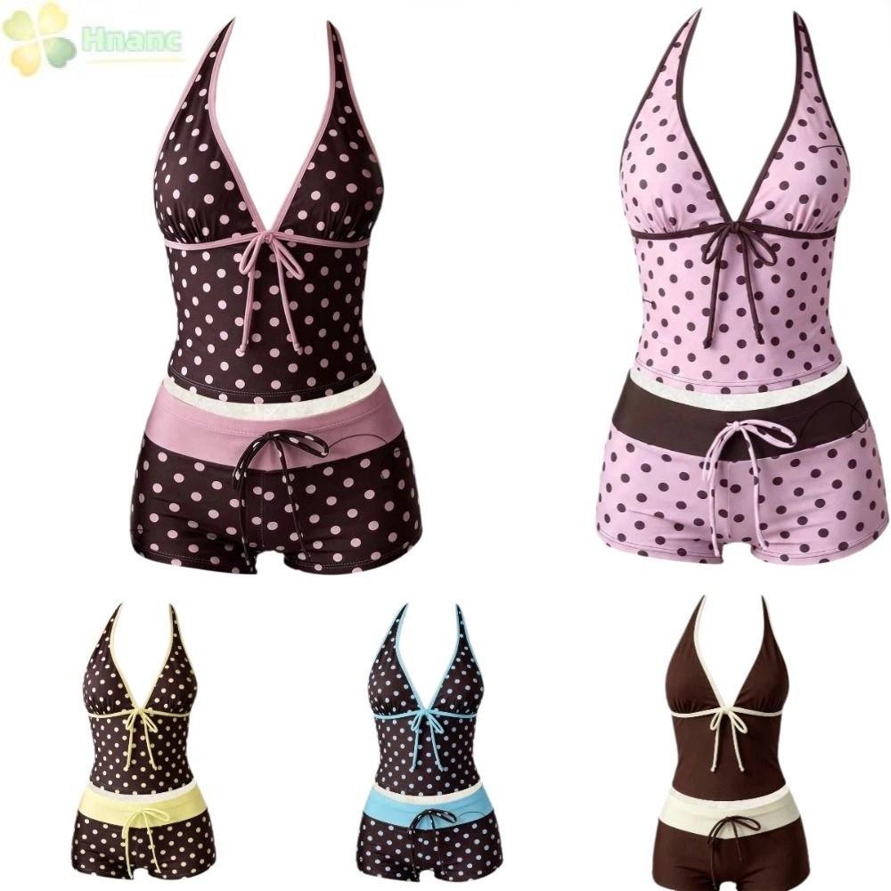 HNANC Conjuntos Tankini Femininos , Decote Em V Profundo Com Shorts Conjunto De Maiô Feminino De Bolinhas , Biquíni Sem