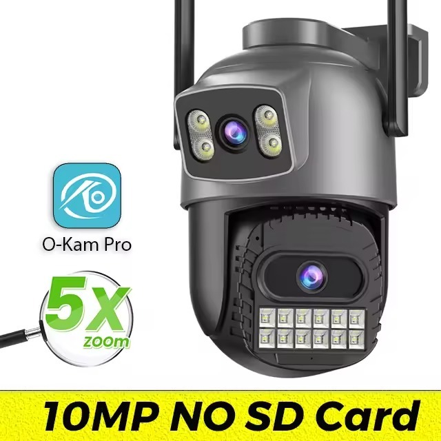 Câmera de Segurança IP Externa Três Lentes 10MP WiFi Dual Band PTZ Zoom Digital O-Kam Pro