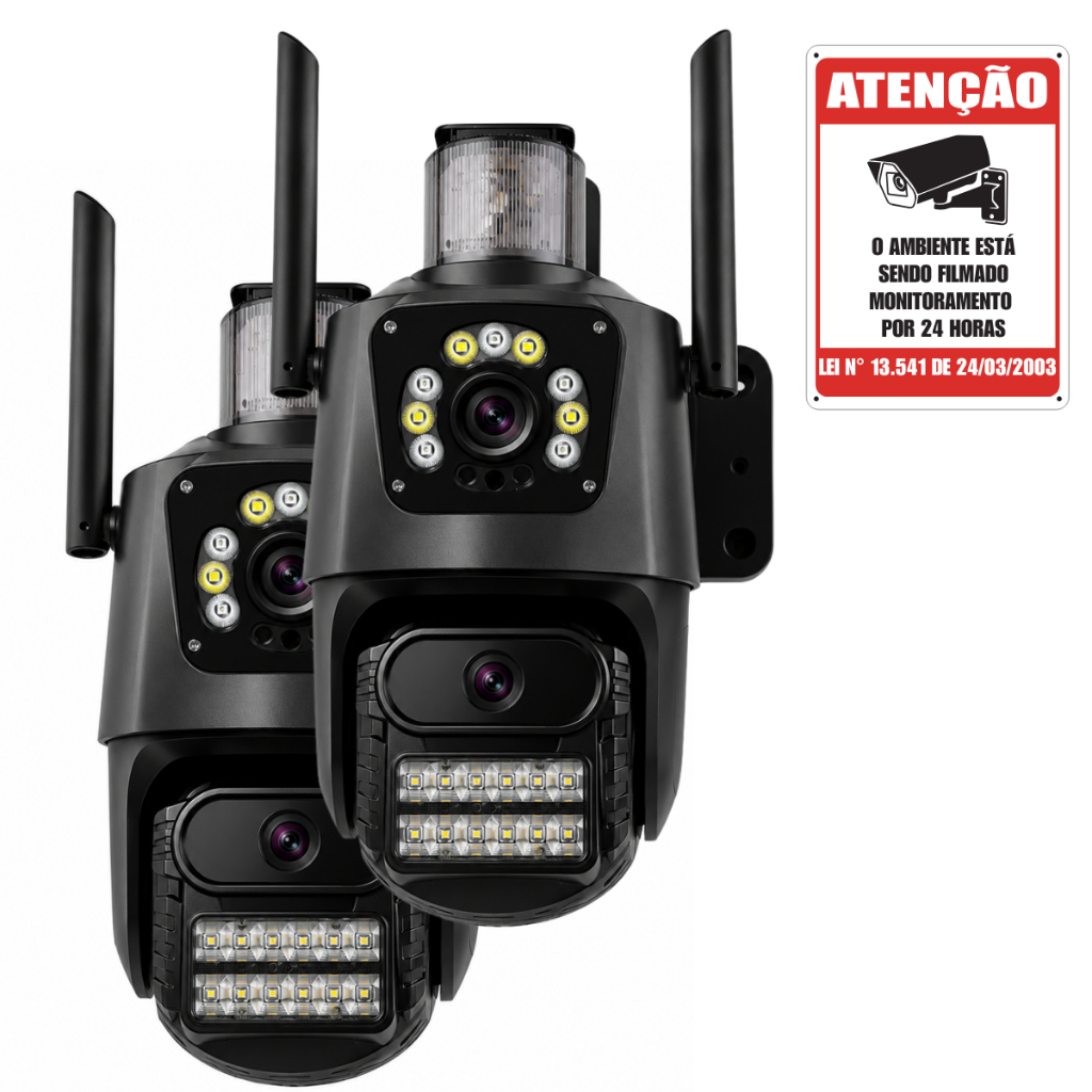 Kit 2 Câmeras WiFi Externa Dual Lens 4MP PTZ Visão Noturna Colorida Detecção de Movimento Alexa