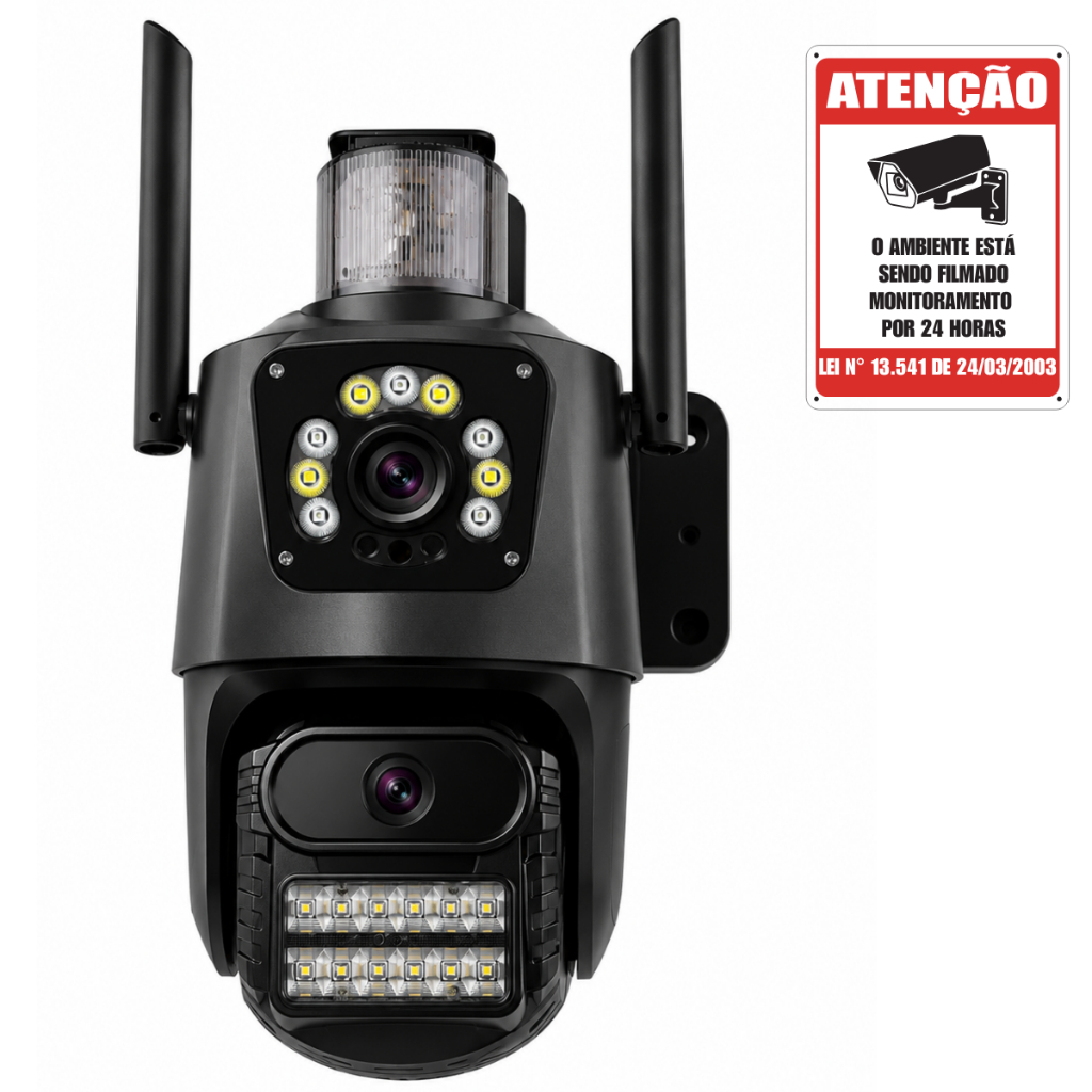 Câmera WiFi Externa Dual Lens 4MP PTZ Visão Noturna Colorida Detecção de Movimento Alexa