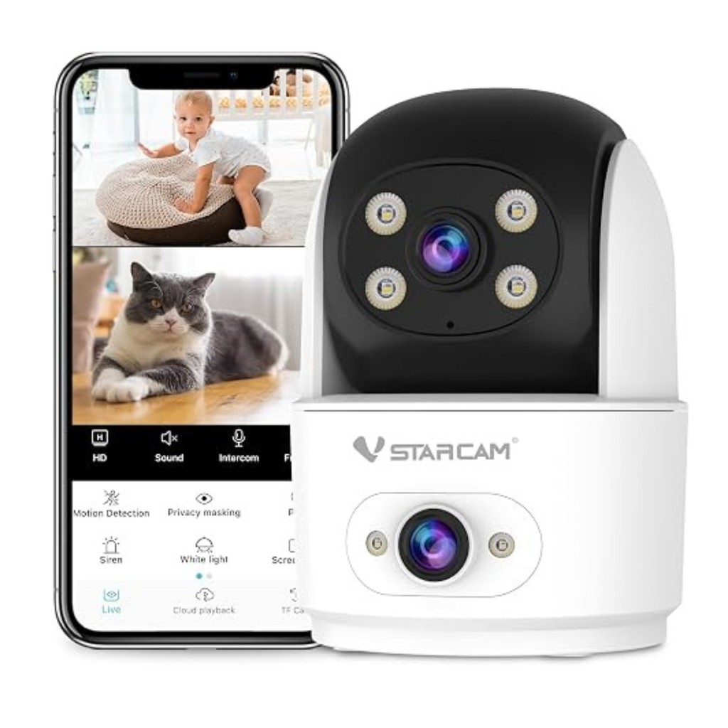 Câmera de Segurança IP Wi-Fi PTZ HD Dual Lens Monitoramento Inteligente com Visão Noturna Colorida IA