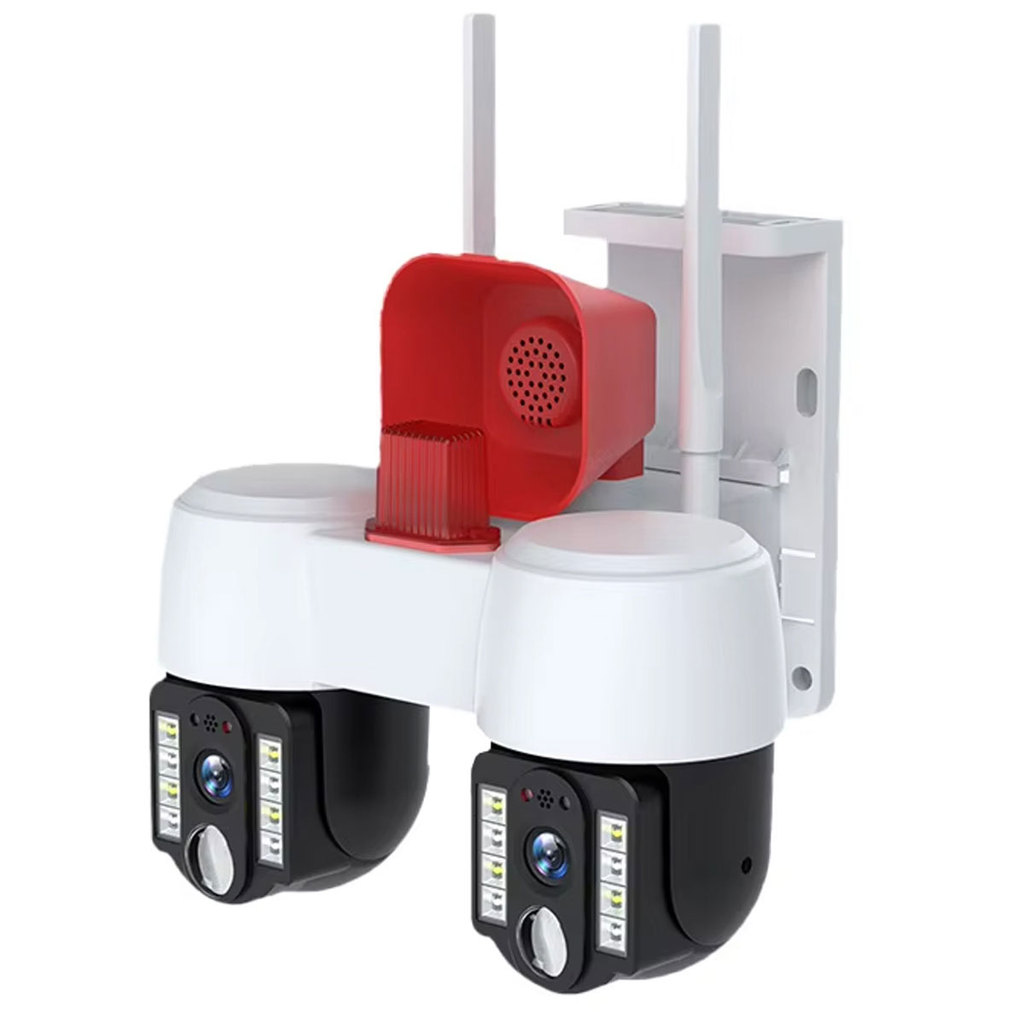Camera de Segurança Dual Lente Wifi Grava Voz PTZ APP Sirene Alerta Sensor Movimento Megafone Microfone Alto Falante