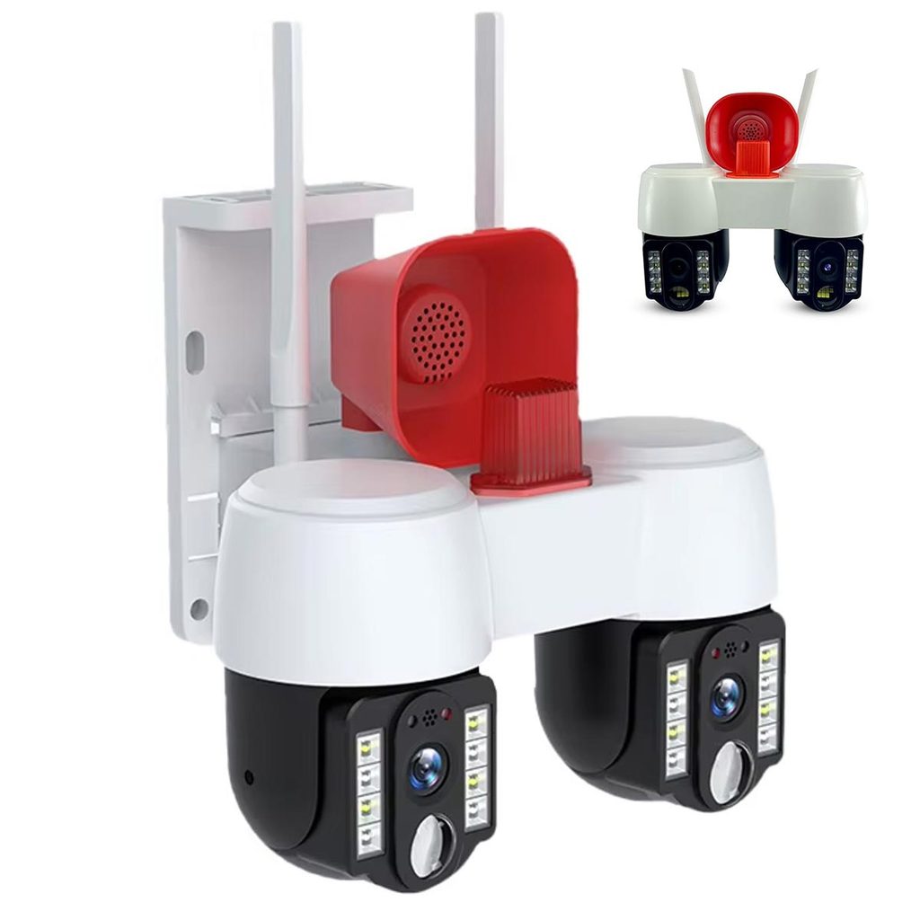 Camera de Segurança Dual Lente WiFi Grava Voz PTZ App Sensor Movimento Sirene Alerta Megafone Vigilancia Residencial