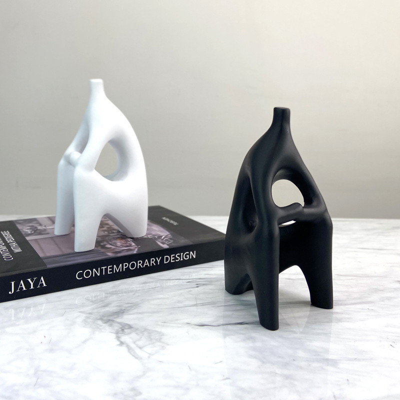 Modern minimalist Nordic geometric black abstract seated figure ornament for model homes and sales offices