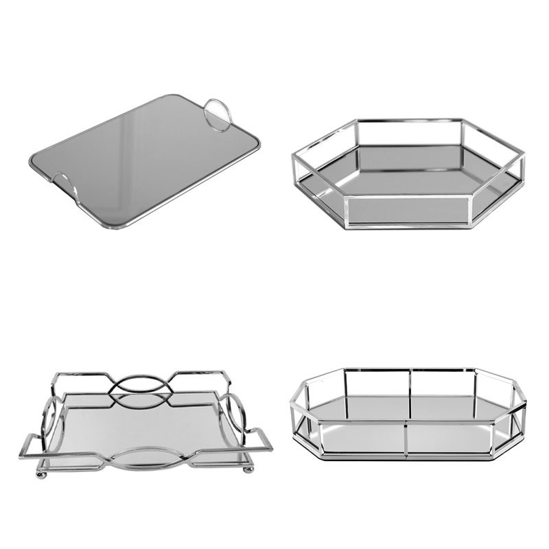 Mirror-finish metal tray, tea tray, modern minimalist Nordic style cake tray, cosmetic and miscellaneous storage, soft d