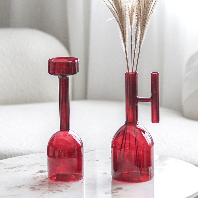 Modern minimalist glass vase, flower holder, candlestick combination ornament, Nordic home living room dining table deco