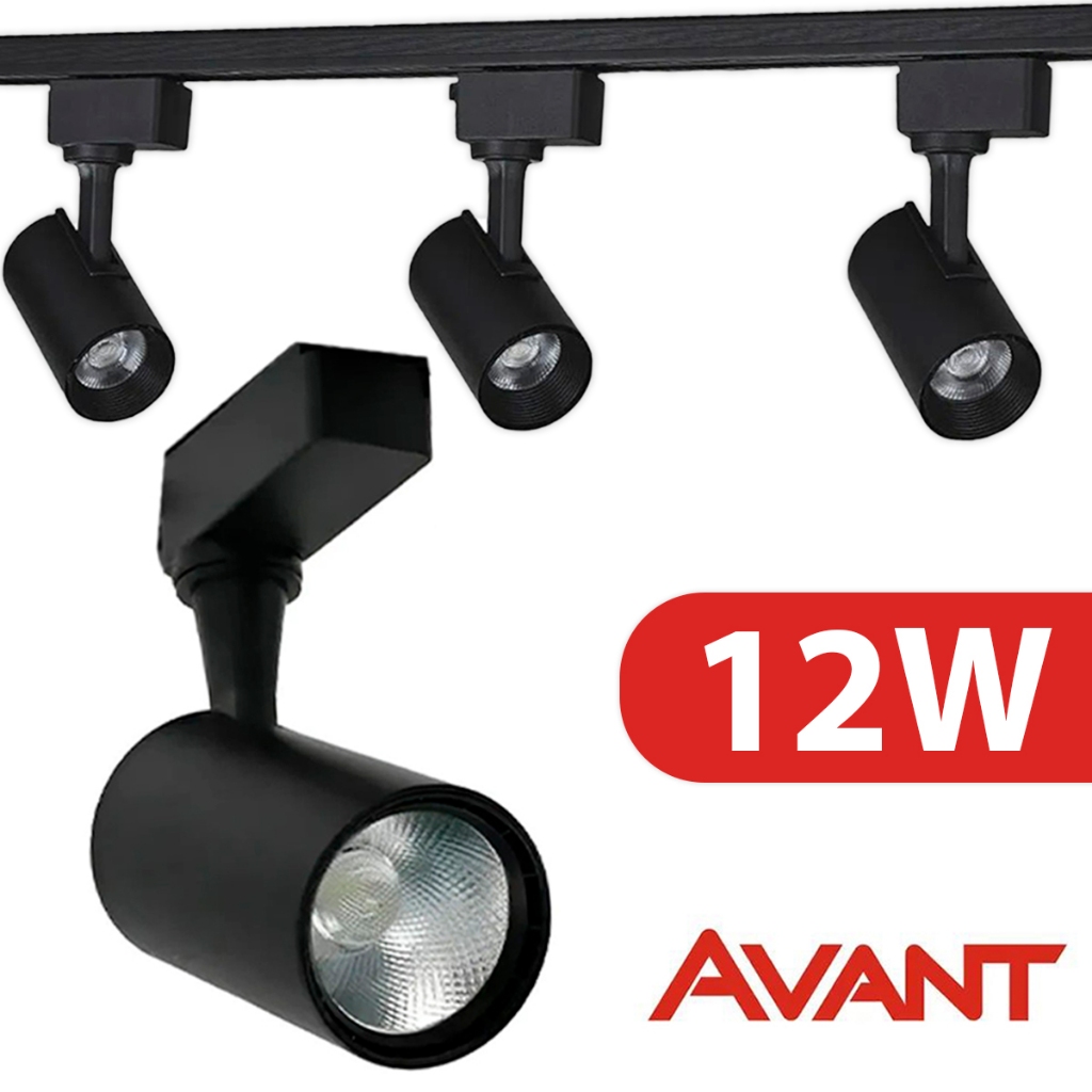 3x Spot Led Com Trilho 1 Metro Eletrificado Preto 12W Interno Bivolt Luz Branco Frio 6500K AVANT