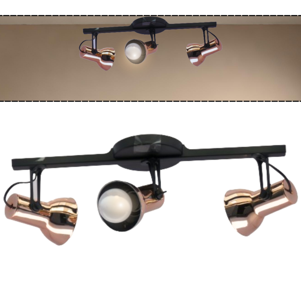 Spot Trilho Triplo Rose lustre gold led eletrificado