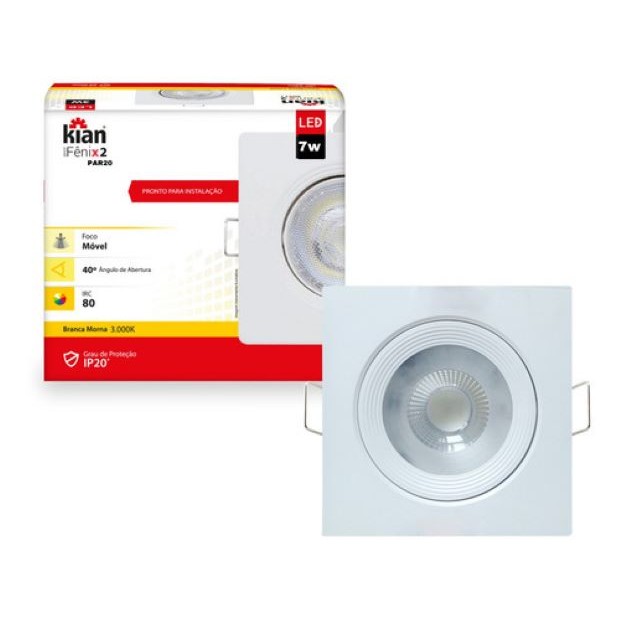 kit 2 Spot Led Fênix II Quadrado PAR20 7W 3000K  - Kian