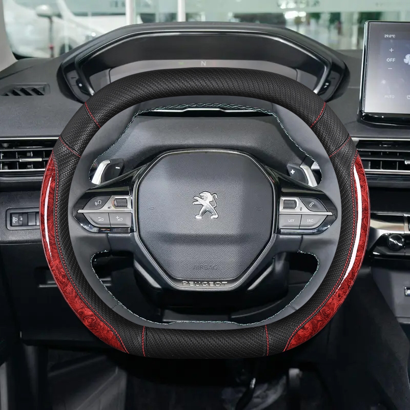 Capa De Couro Para Volante De Carro , Grão De Madeira De Mogno , Peugeot 508 3008 GT 4008 5008 2017 2018 2019 E 2008 202