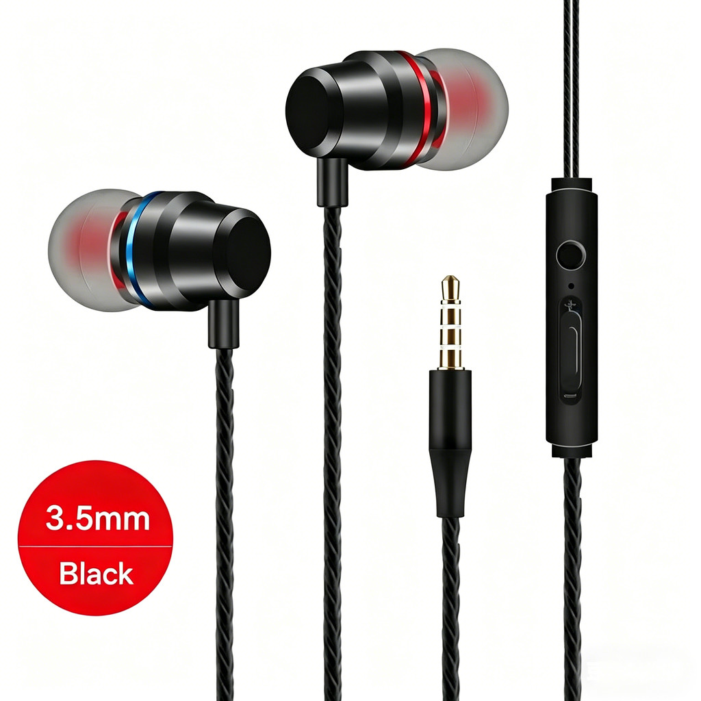 Fone De Ouvido Com Fio De 3.5 Mm Controle De Volume De Microfone 9D Baixo Metal Cancelamento De Ruído Trançado