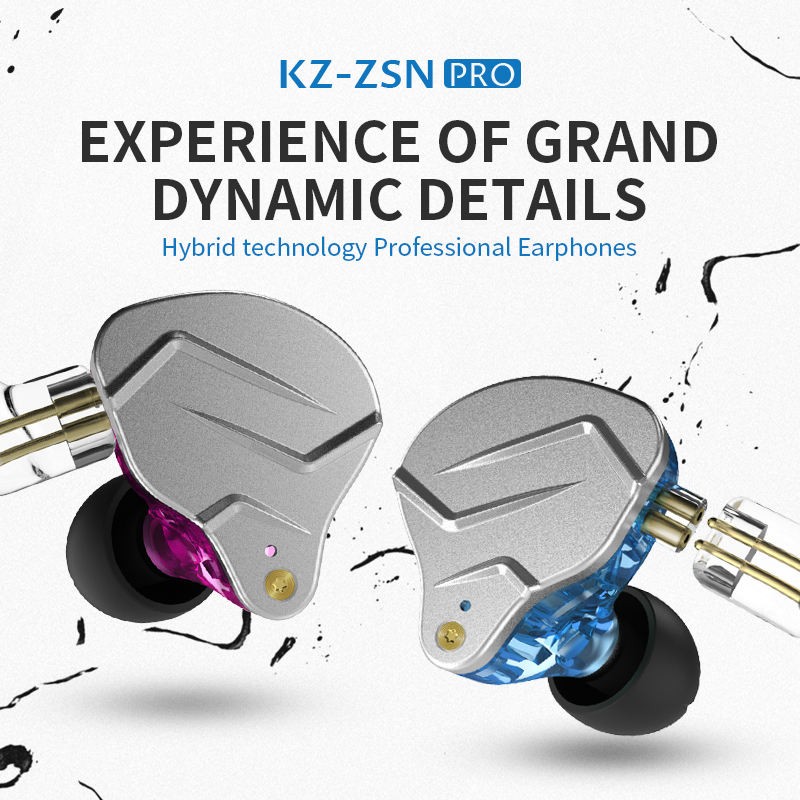 Fones De Ouvido KZ ZSN PRO [Cinza Sem Microfone] Com Tecnologia Híbrida 1BA + 1DD HIFI Metal Bass Sport Cancelamento De