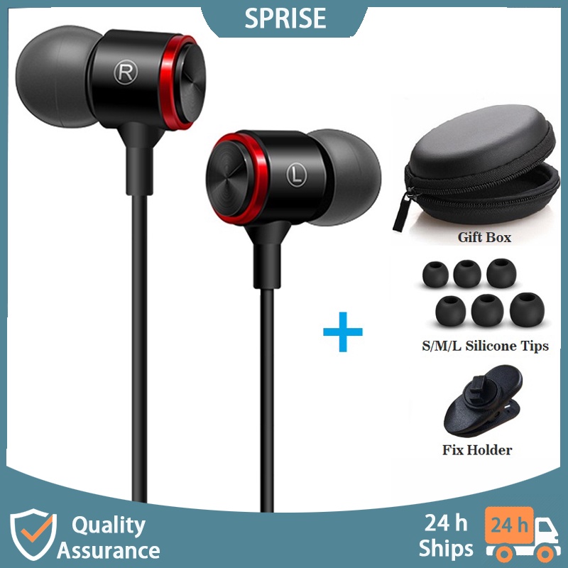 SPRISE Extra Baixo Estéreo Metal Fone De Ouvido Com Microfone Cancelamento Ruído Fio Earfon Universal 3.5mm