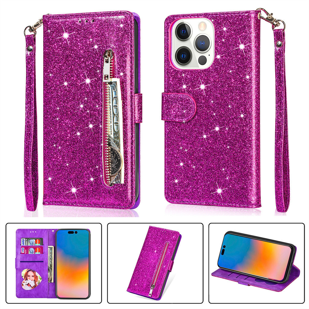 Xiaomi 14T 13 12T 12T 12 11T 11 Lite Redmi Nota 10 10S  Pro 14C 13C 12C 10C Glitter PU Crédito Zíper Carteira