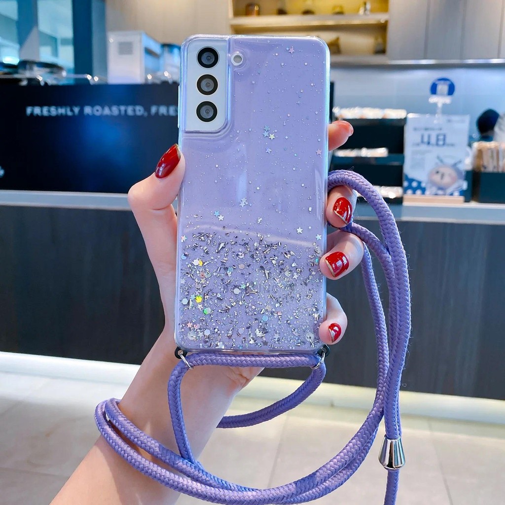 Xiaomi Redmi Nota 14 13 Pro Plus 14C 13C POCO X7 X6 5G Mi 14T Mi14T 13T Glitter Colar Caso Crossbody Cordão Cinta Capa M