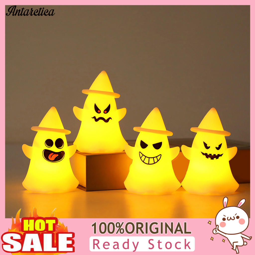 Ghost Lamp Warm Glow Night Light Halloween Witch Hat Led Spooky Cartoon Decorative for Party Holiday Home Decor Kids Bed