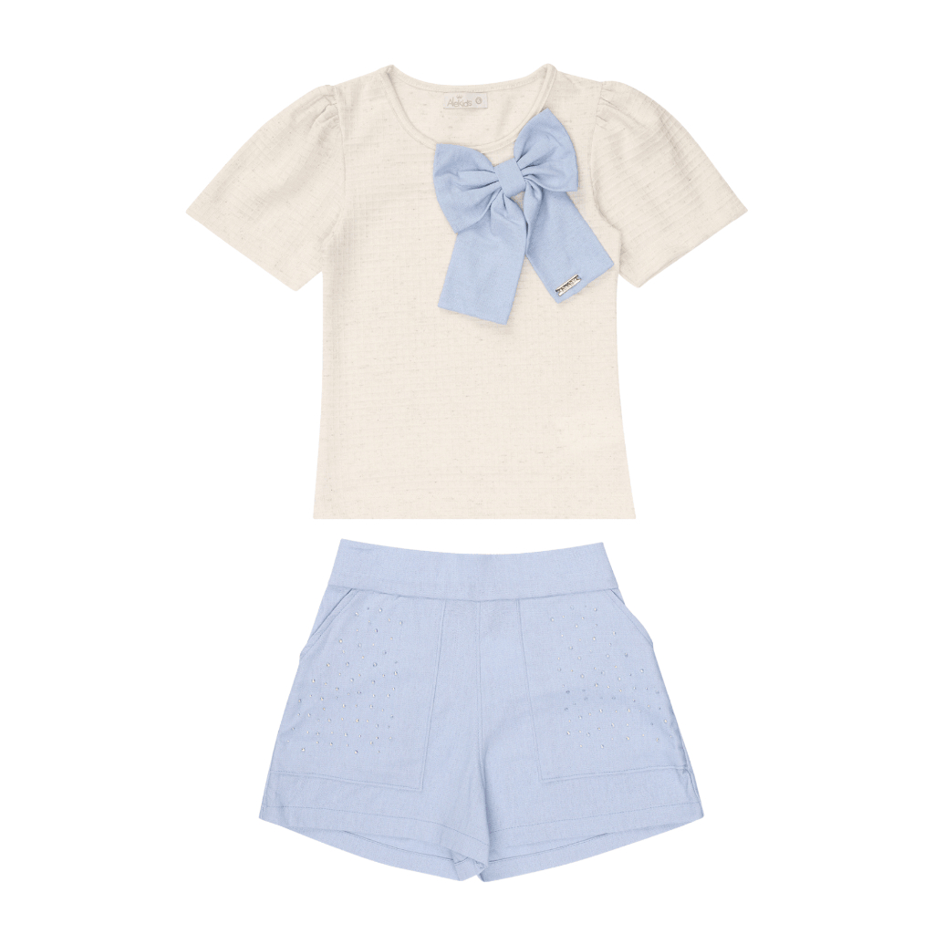 Conjunto Infantil Menina Blusa Texturizada Shorts Linho Elastano