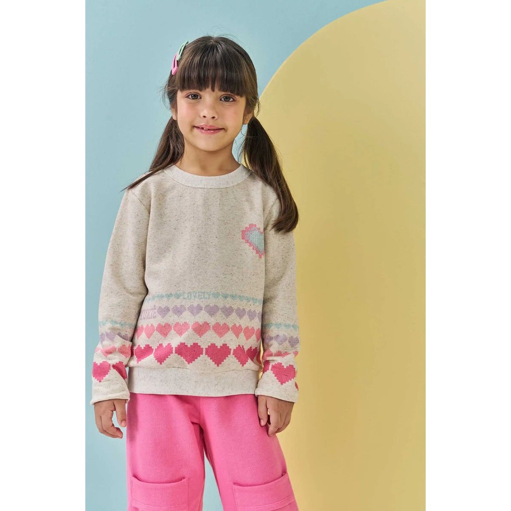 Blusão em Moletom Linho Infantil menina Coração-KUKIÊ
