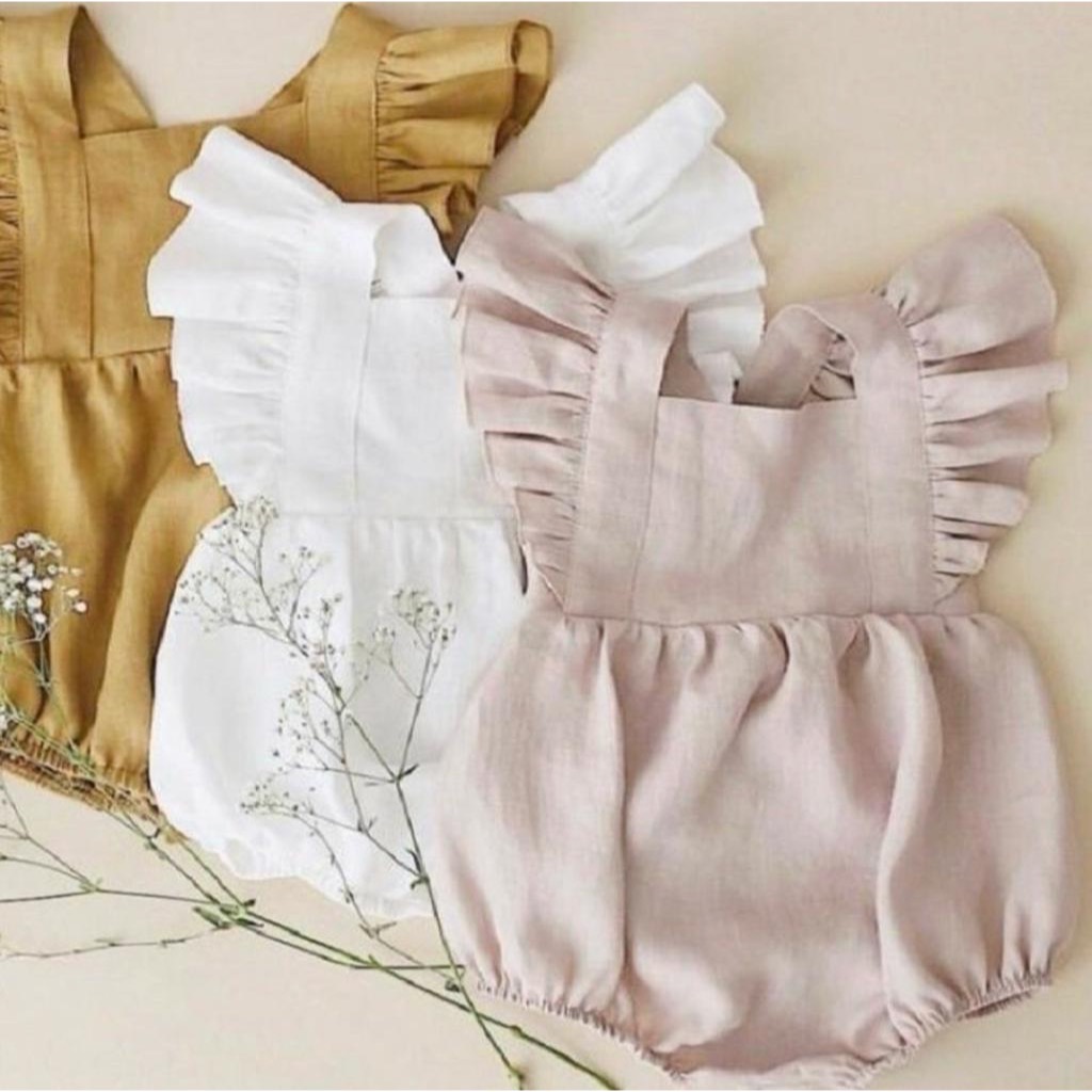 Romper jardineira infantil de linho /menina COM FORRO E COM LAÇO