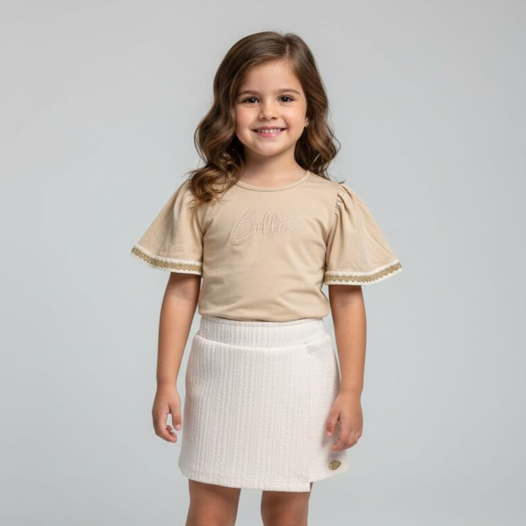 Conjunto Verão  infantil Menina Marlan short linho Premium