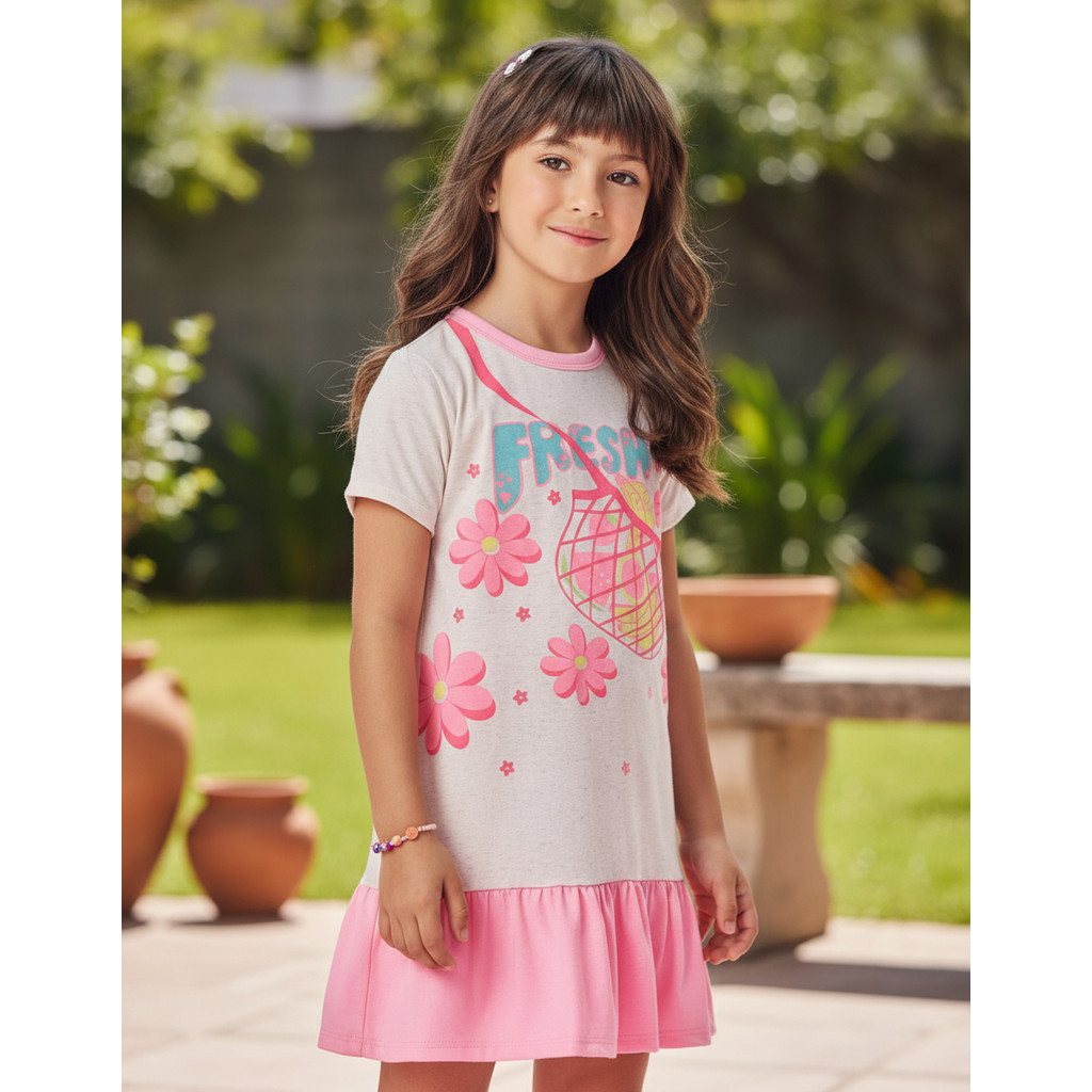 Vestido Infantil Menina Cinti Cotton Linho Com Pulseira