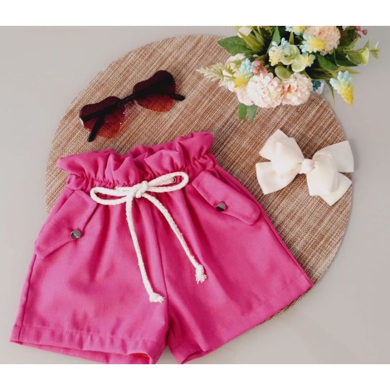 Shorts de Linho Com Cordão Feminina Moda Infantil e Juvenil Menina 2 ao 16 anos