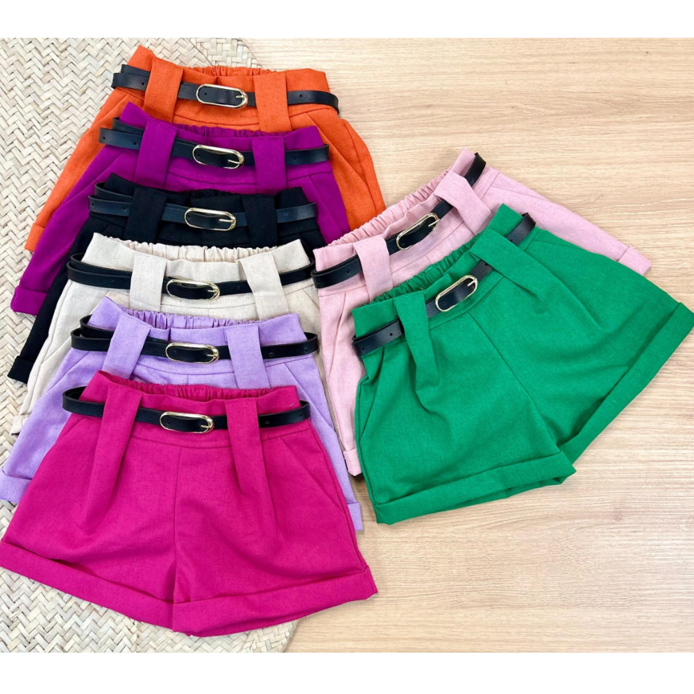 Short Infantil Menina em Linho com Cinto