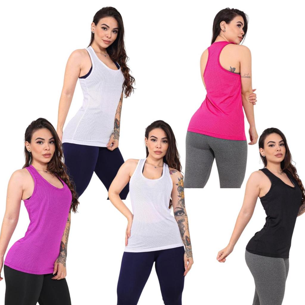 Kit 5 Regatas Dray Feminina Academia Fitness Plus Size Treinar Dançar Caminhada Verão Lisa Básica Fitnes