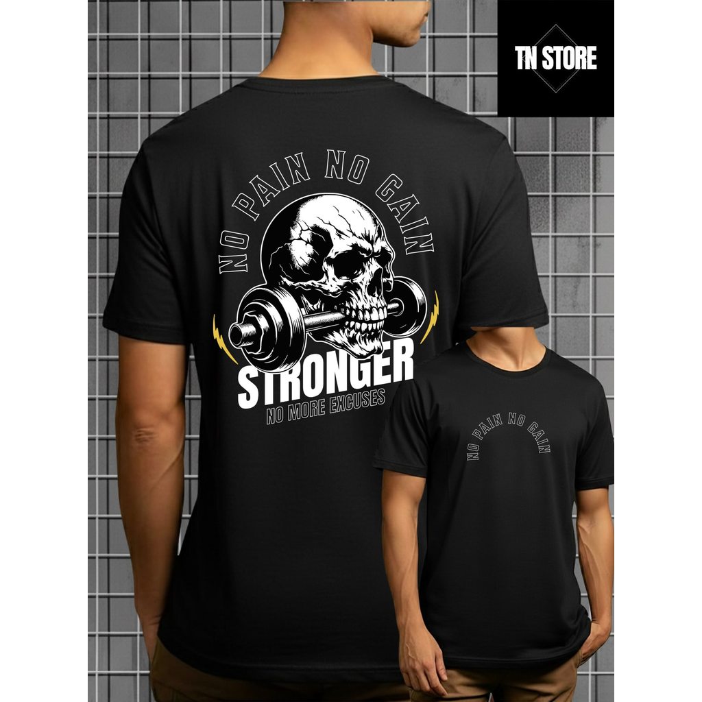 Camiseta Stronger No Pain No Gain Fitness Camisa Blusa Unissex Masculino Feminino 100% Algodão Preto Branco Plus Size