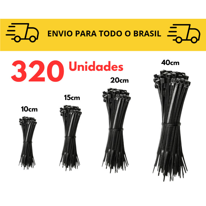 Kit Completo Abraçadeiras de Nylon Preto ou Branco 400 ou 500 Unidades