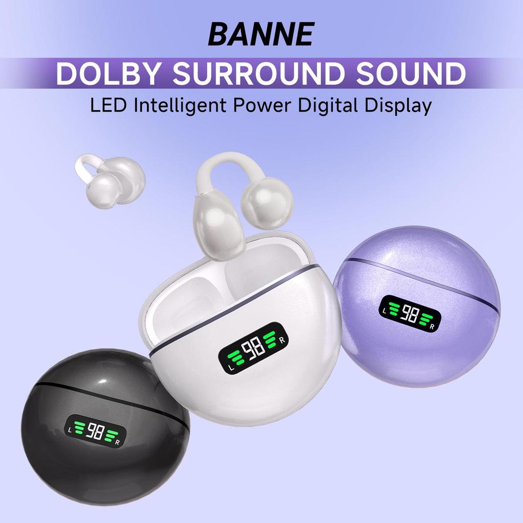 True Wireless Earphones, Banne M97, Ear Clip Design, Ear Hook, Open Audio, TWS, Sports Headphones, with LED Display, HD