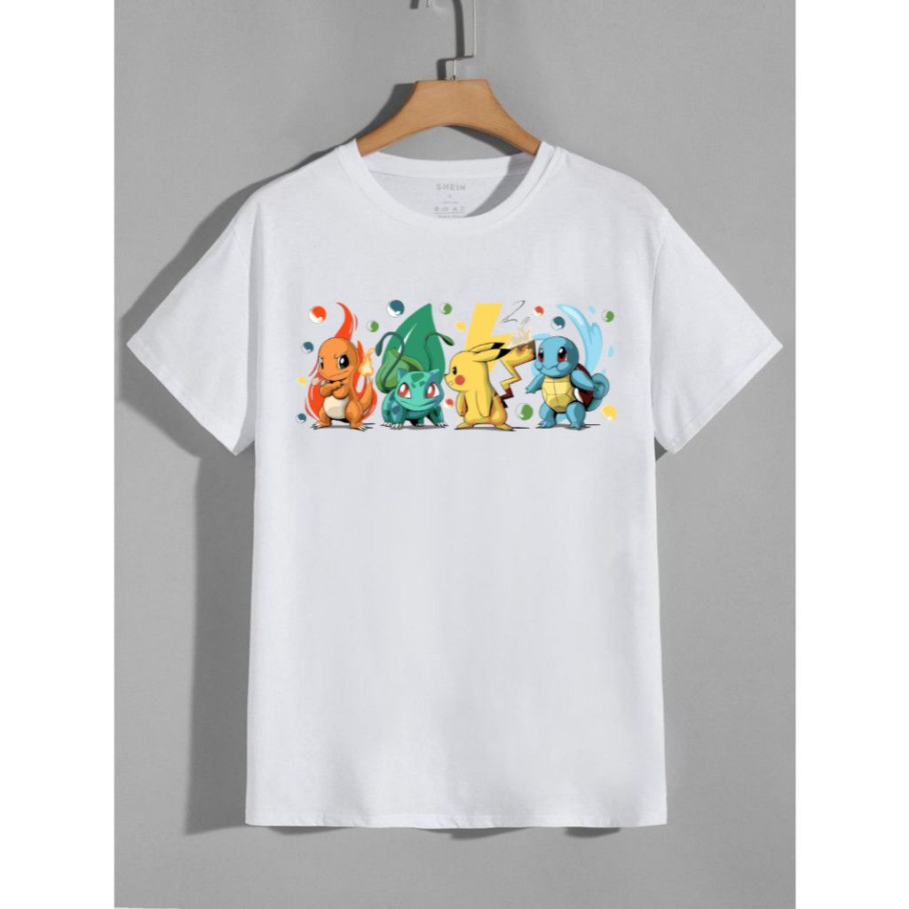 Camiseta Pokémon Adulto e Infantil 100% Algodão Unissex Blusa Anime Jogo Game Casual Colorida Personalizada Pikachu