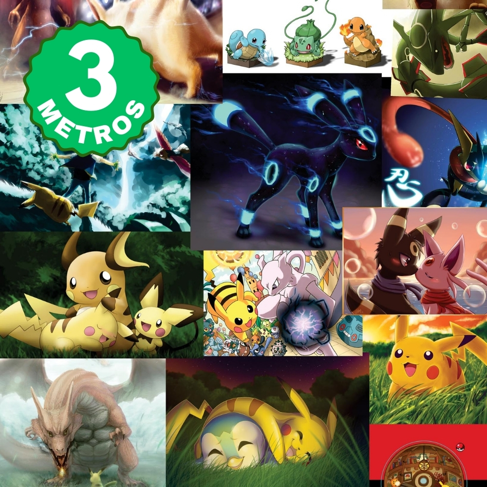Papel de Parede Adesivo Pokémon Pikachu Colorido Quadrinhos Quarto Infantil Lavável 3 Metros