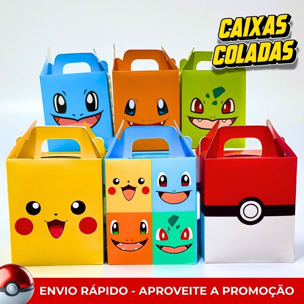 Caixa Maleta Pokémon Montada | Pikachu Ash Pokébola | Lembrancinha Festa Infantil