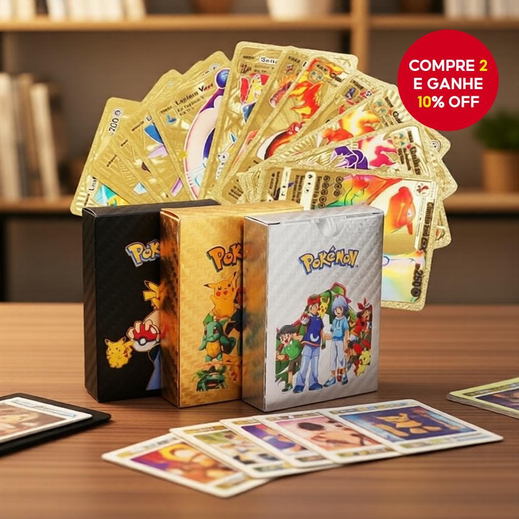 55 Cartas de Pokémon Metal Ouro Vmax GX com Charizard Pikachu Coleção de Treinadores Raros