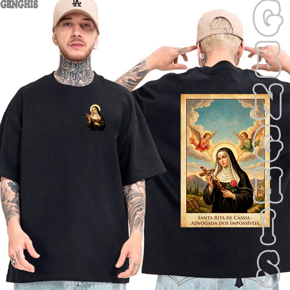 Camiseta Santa Rita De Cassia Advogada Das Causas Impossiveis Camisa Catolica Basica e Oversized Unissex