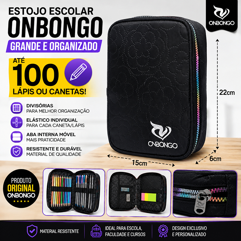 Estojo Escolar Onbongo Original Grande Organizador Box Até 100 Lápis Canetas